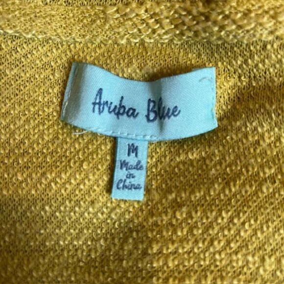 Aruba Blue Hooded Top Drawstrings Pockets Chartreuse Green Yellow Poncho Medium - Picture 7 of 13